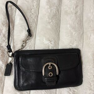 Coach Black Leather Wristlet with Buckle